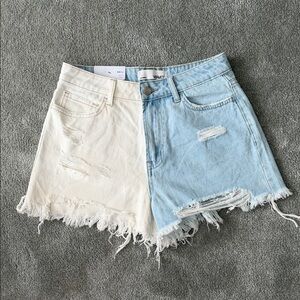 Vervet Two-Tone Distressed Jean Shorts